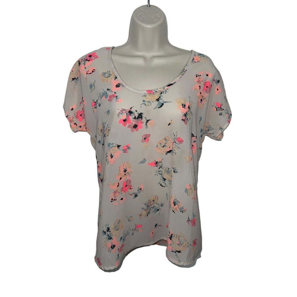 FUN & FLIRT Women's Sheer Floral Shirt Size XS Light Pink